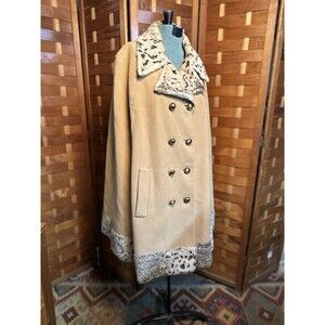 Vintage Camel Wool Cape Faux Fur Collar Double Breasted 70s